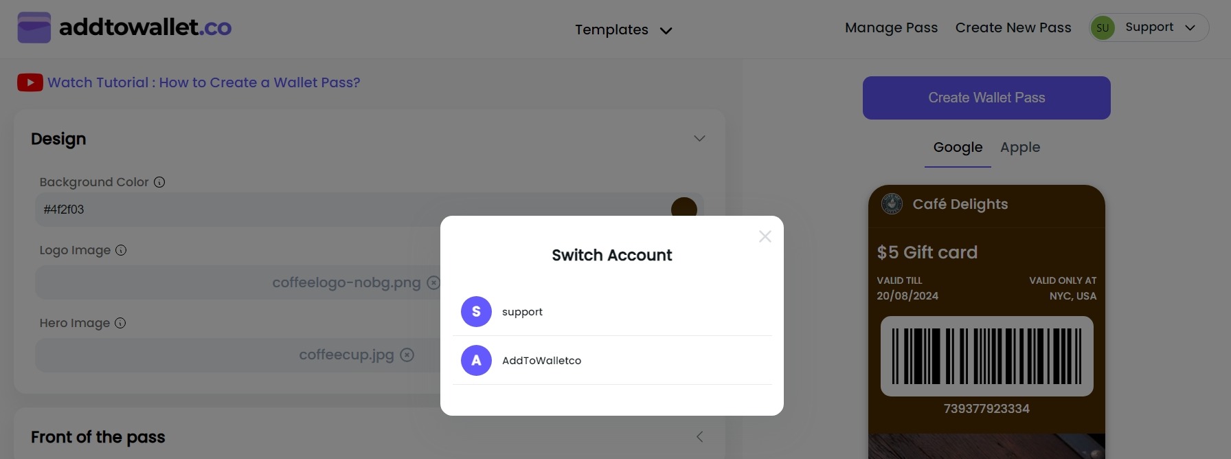 switch account modal
