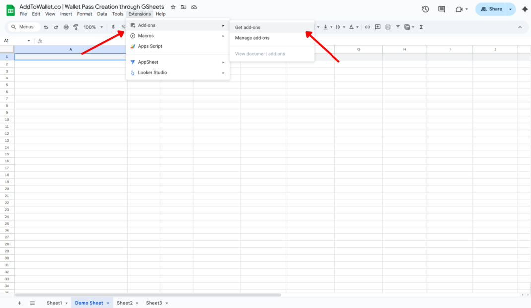 SpreadSheets add on Step 1