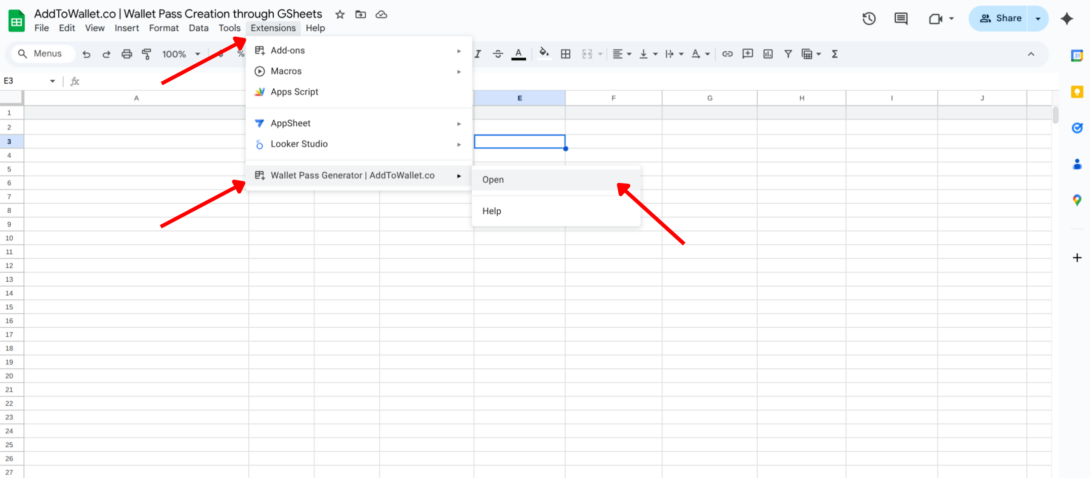 SpreadSheets add on Step 3