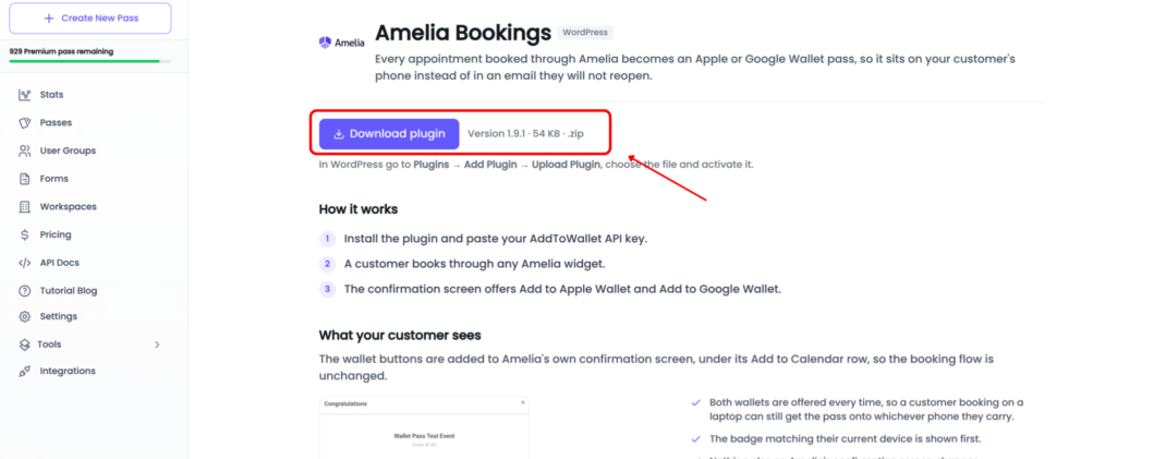 Add Amelia Booking Passes 1b