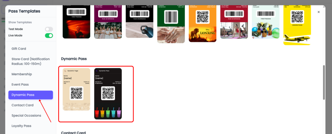 Create and Scan Dynamic Passes step 1
