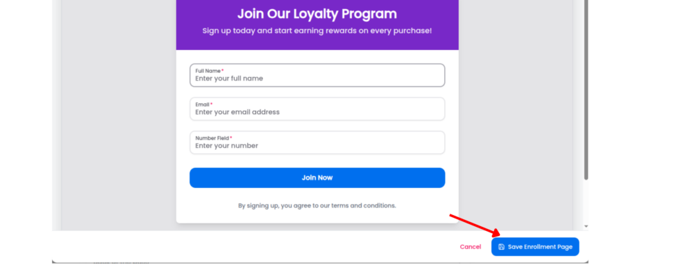 loyalty pass set up create form preview