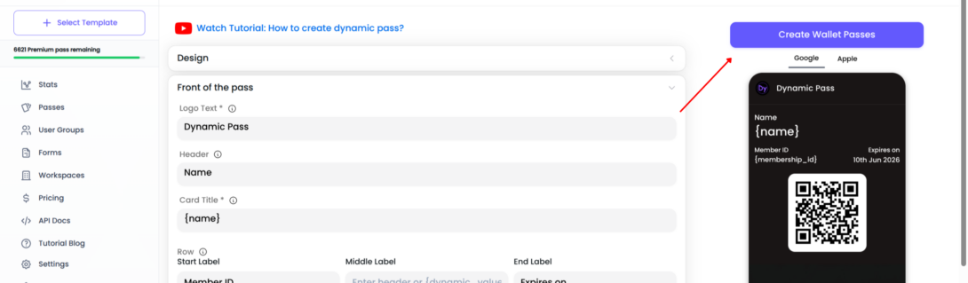 Create and Scan Dynamic Passes step 4